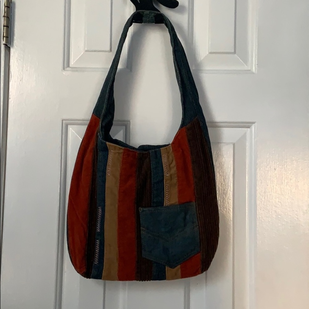 Denim shoulder hug bag